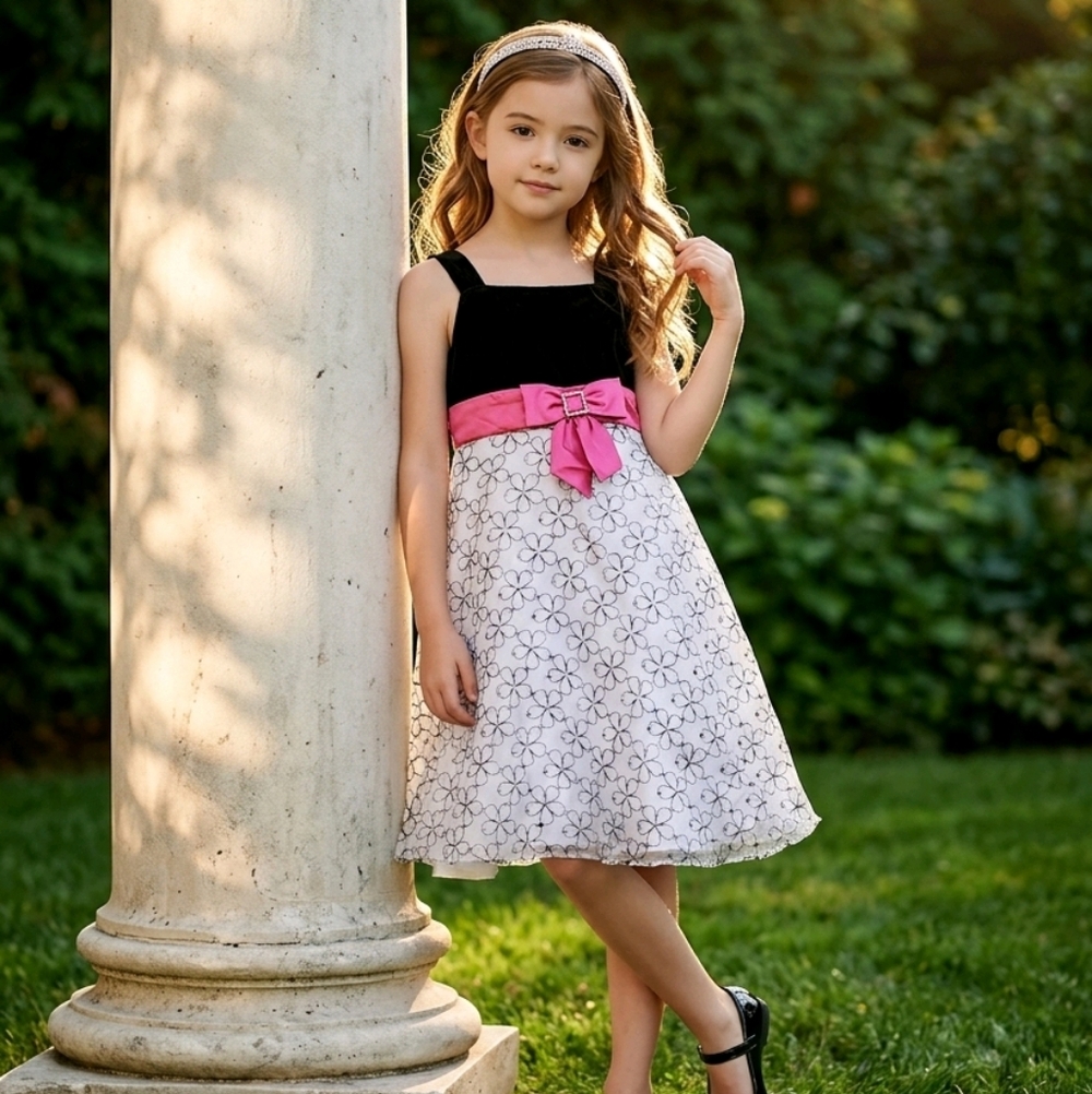 Girls Formal Dress Black Velvet Hot Pink Silver Glitter Flower Girl Occasion 7